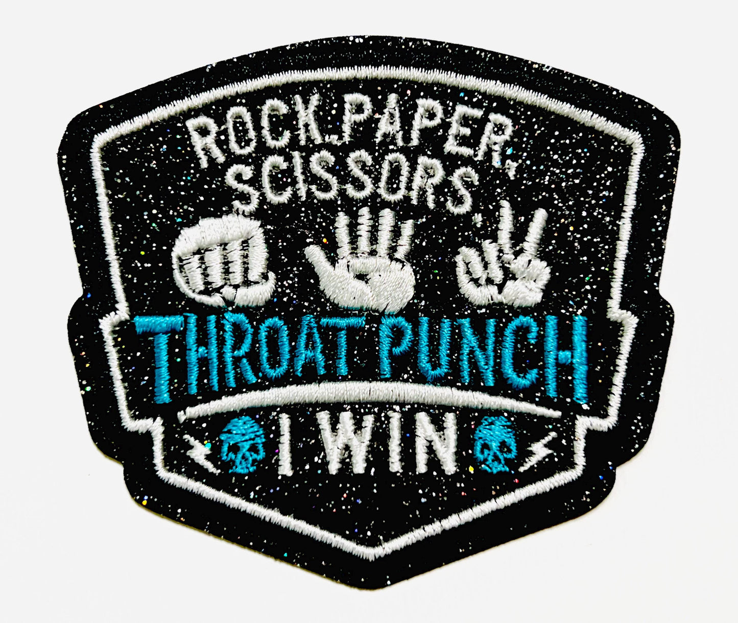 Rock, Paper, Scissors, Throat Punch, I Win patches - Embroidered DIY Iron on patch