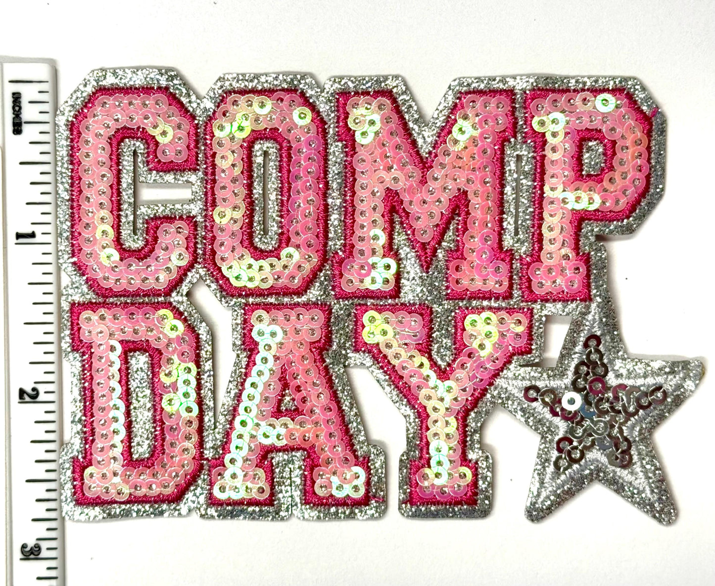 Comp Day 4” - Sequins and glitter iron on patch