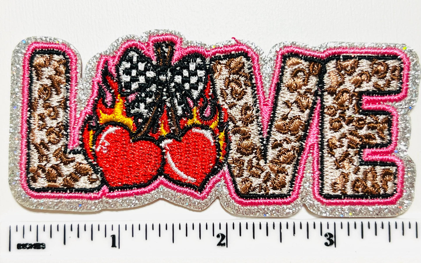 Love with checkered bow and cherries patch - Embroidered DIY Iron on patch