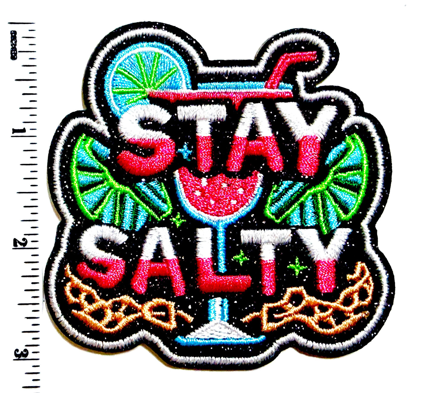Stay Salty Margarita patch - Embroidered DIY Iron on patch with glitter