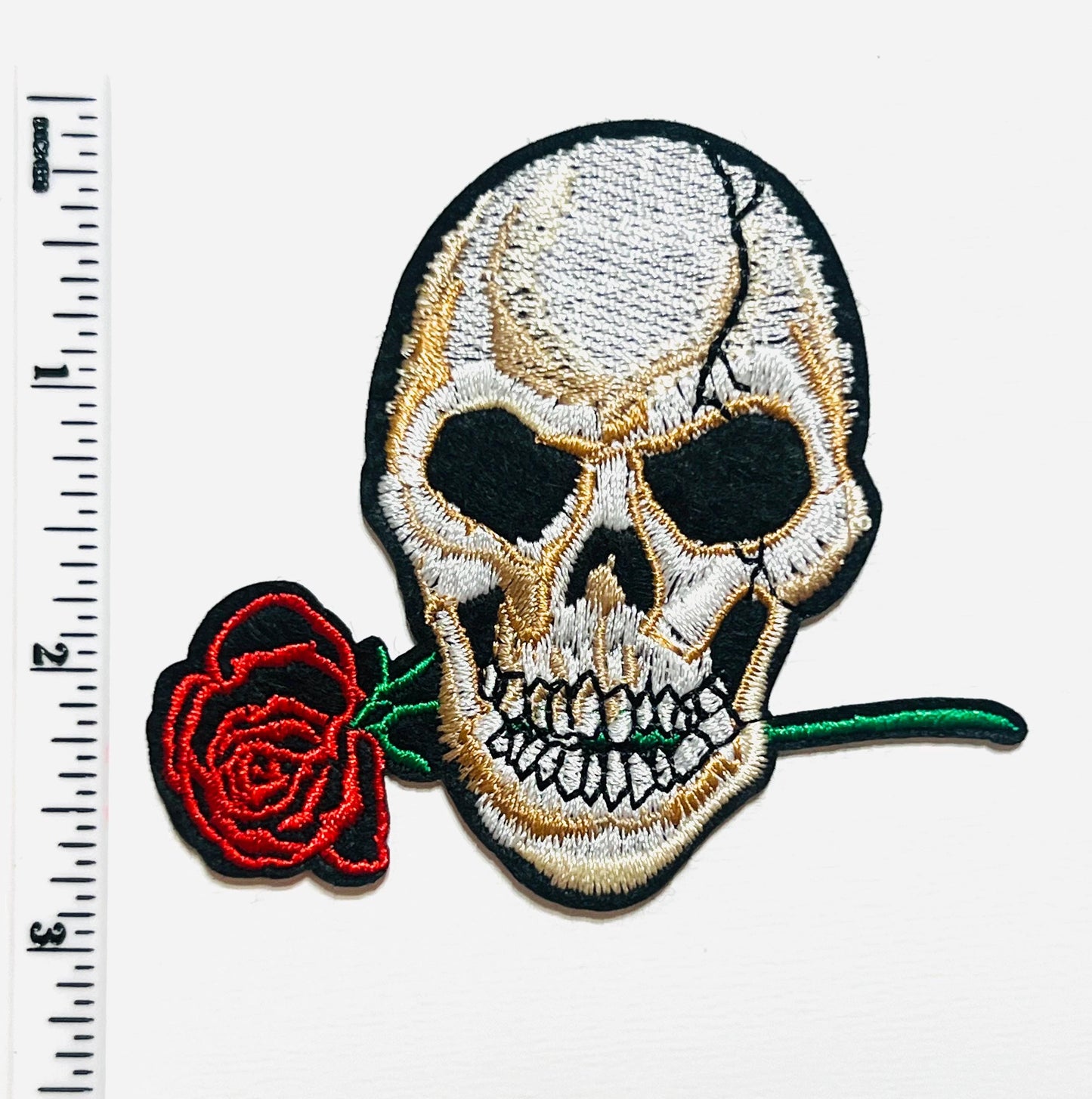Skull with Rose patch - Embroidered Iron on patch