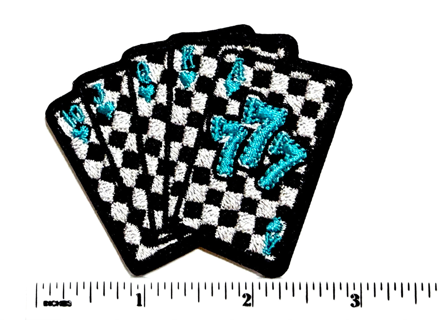 Turquoise Poker Cards, Royal Flush Checkered - Embroidered Iron-On Patch 2.75”