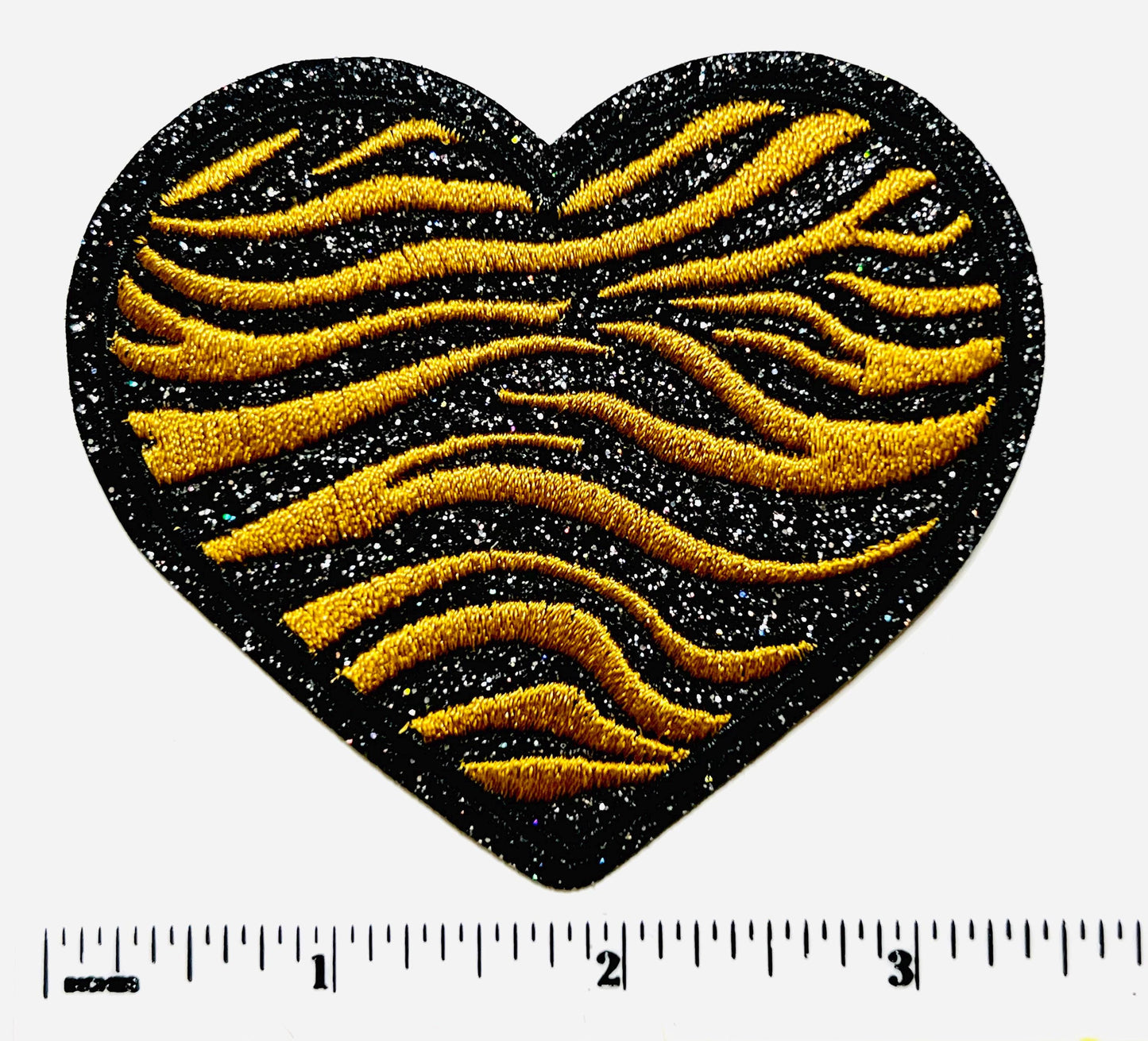 Zebra print black and gold striped Heart 3.25”