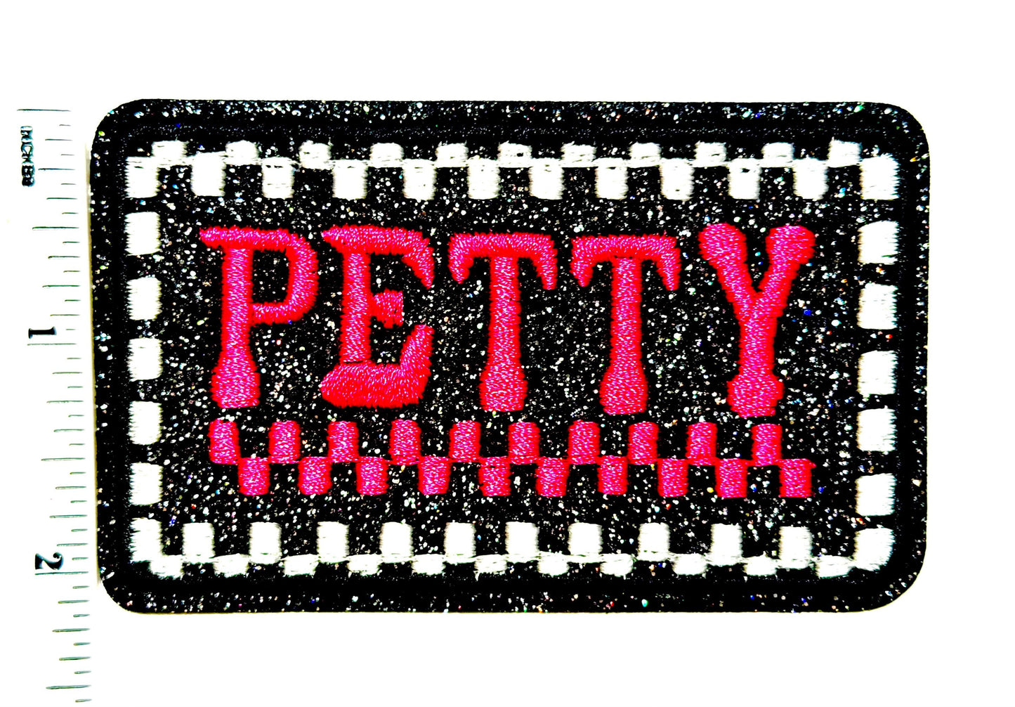 PETTY hot pink checkered patch - Embroidered Iron on patch with glitter