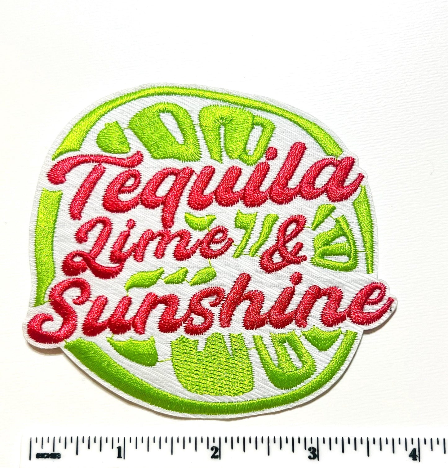 Tequila Lime & Sunshine neon colors - Embroidered iron on patch 4”