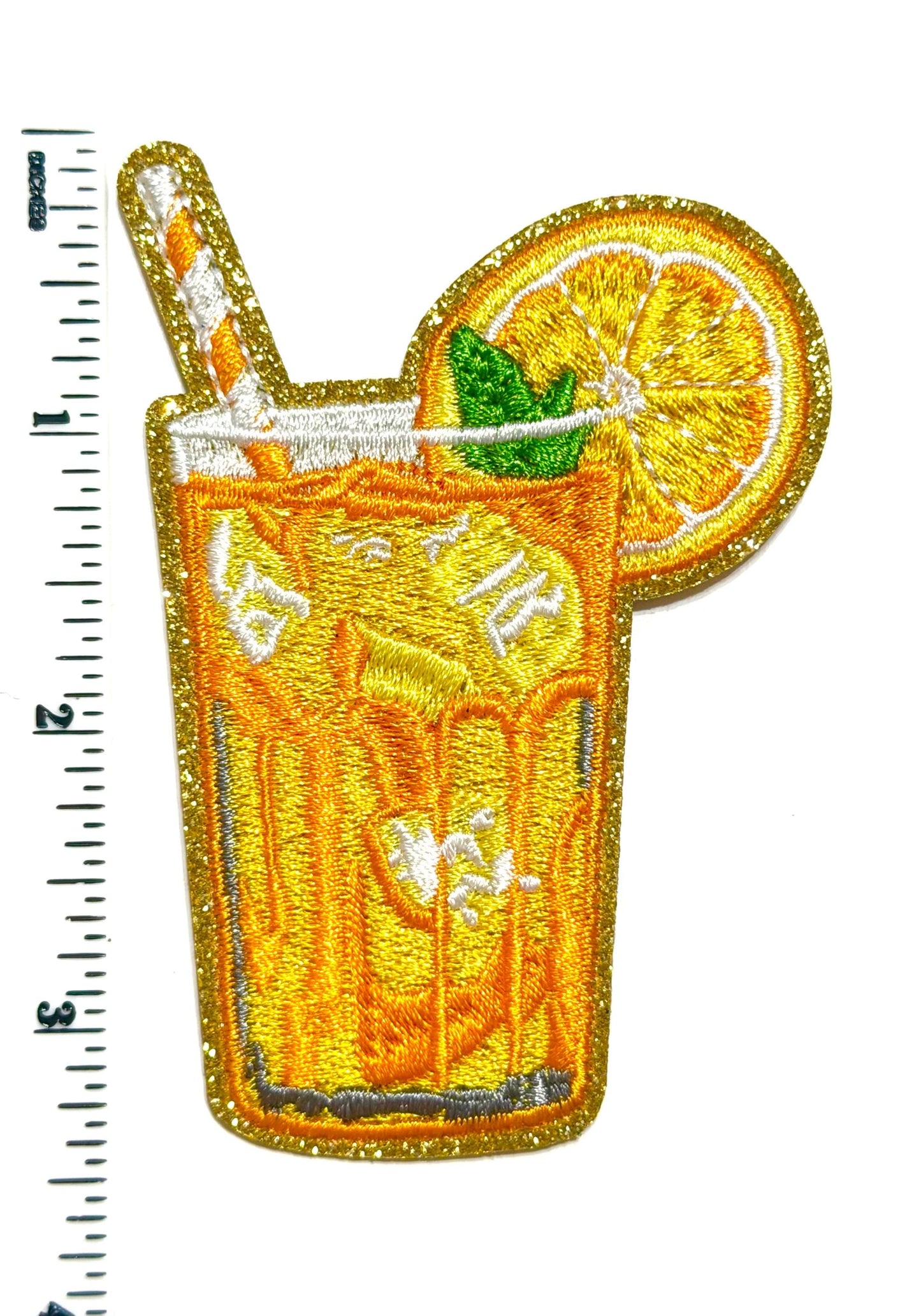 Lemonade patch - Embroidered DIY Iron on patch with gold glitter detail