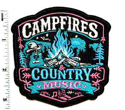 Campfires and Country Music - Embroidered Iron on patch 3.25”