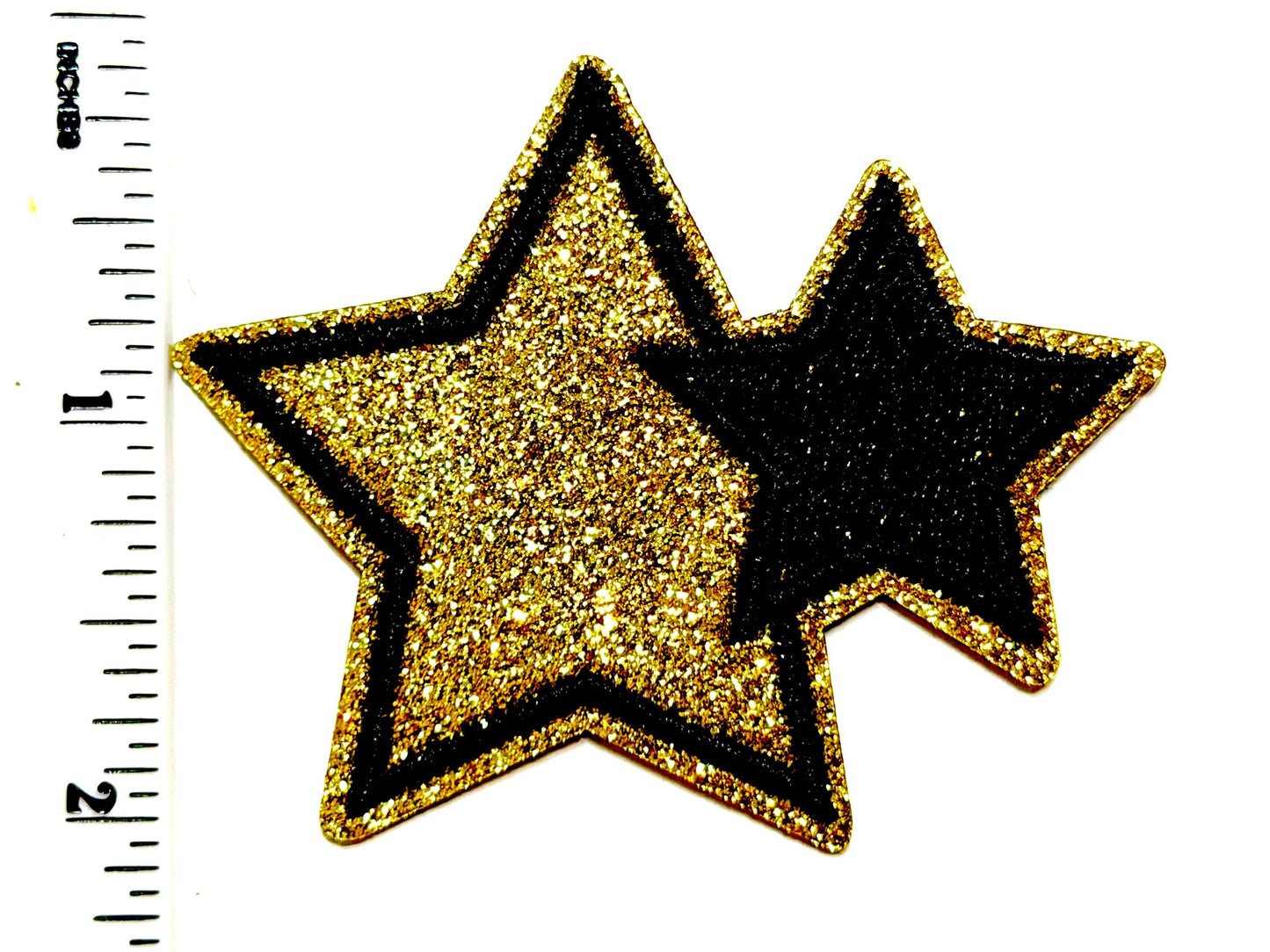 Black & Gold Stars - Embroidered DIY Iron on patch with glitter