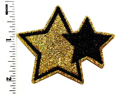 Black & Gold Stars - Embroidered DIY Iron on patch with glitter