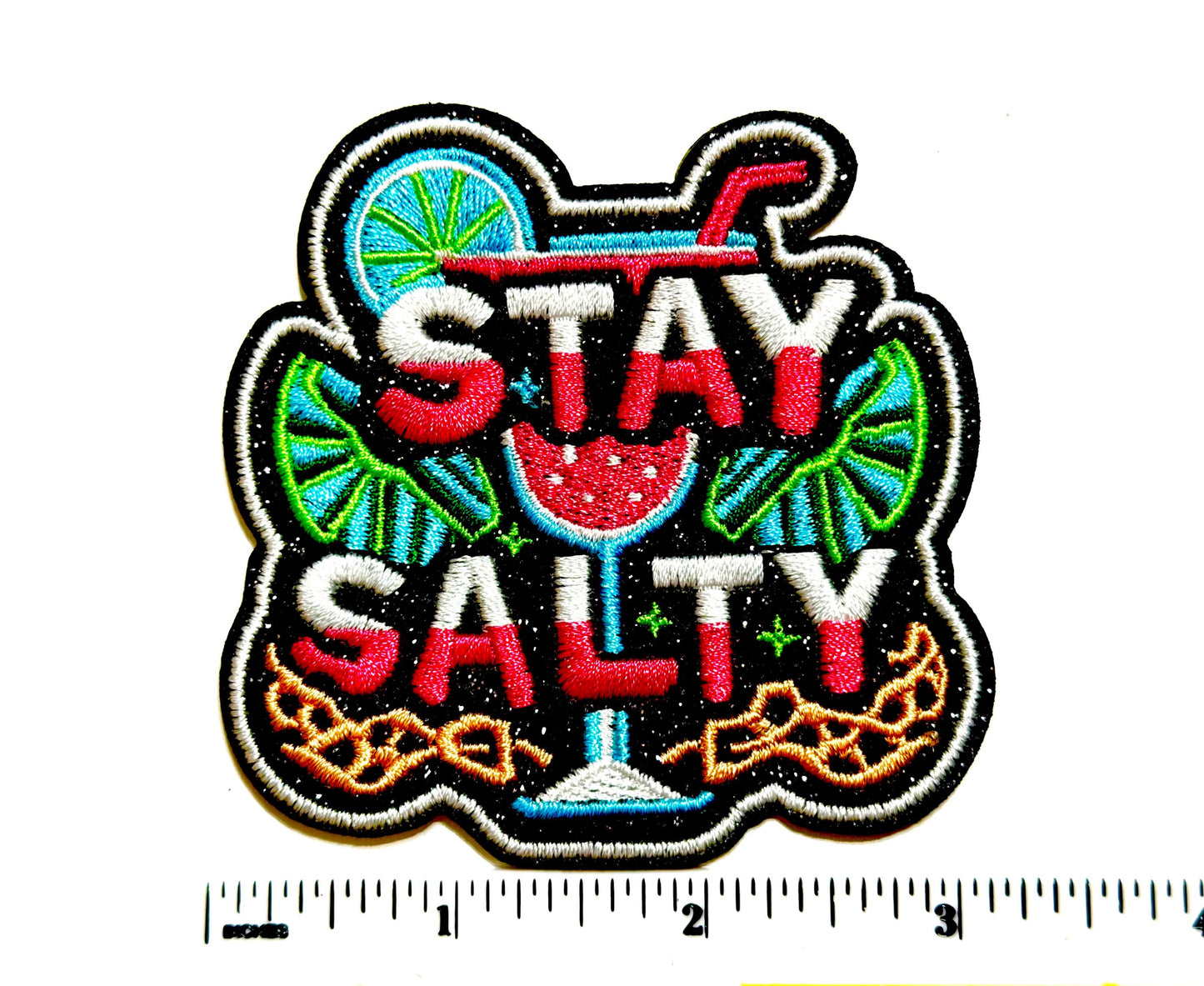 Stay Salty Margarita patch  - Embroidered DIY Iron on patch with glitter