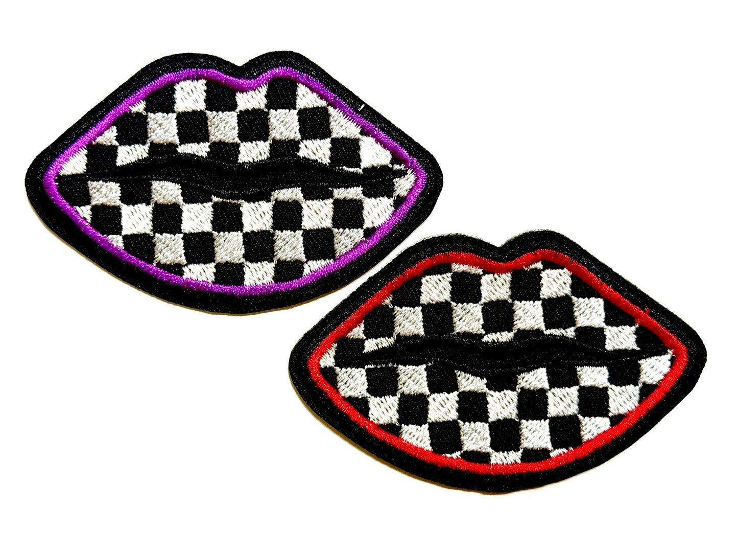 Checkered Lips Patches - Embroidered Iron-On patch