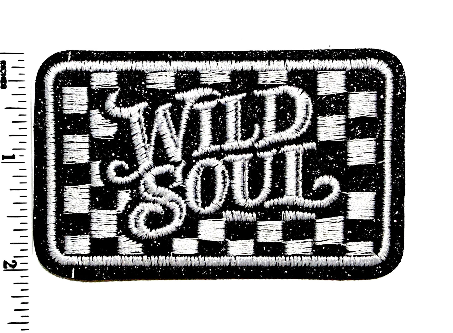 Wild Soul checkered Embroidered Iron On Patch 3.25”
