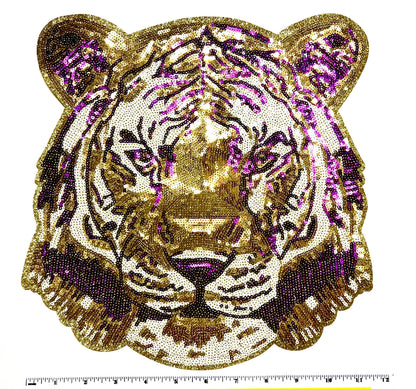 Purple & Gold Tiger - Sequins Iron on patch