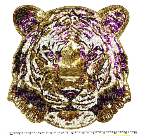 Purple & Gold Tiger - Sequins Iron on patch