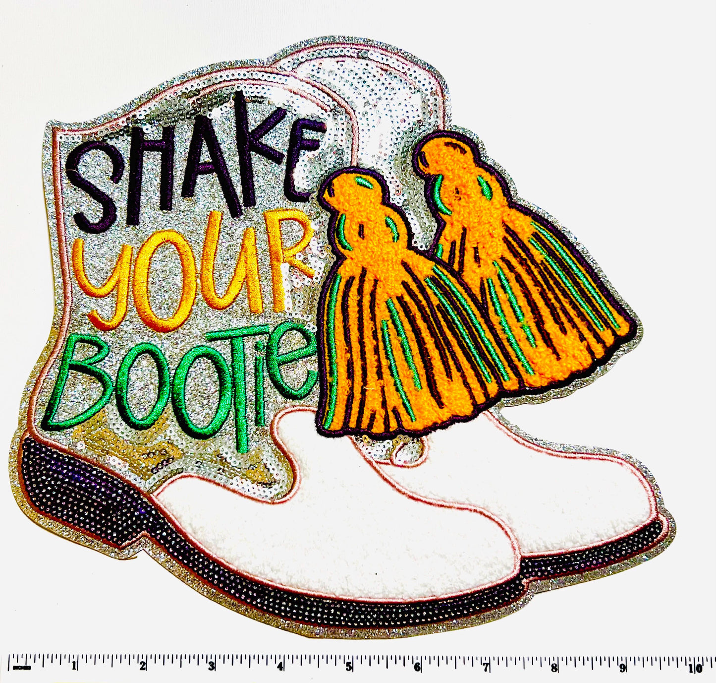 Mardi Gras Shake your Bootie patch - Sequins, embroidered & chenille DIY Iron on patch