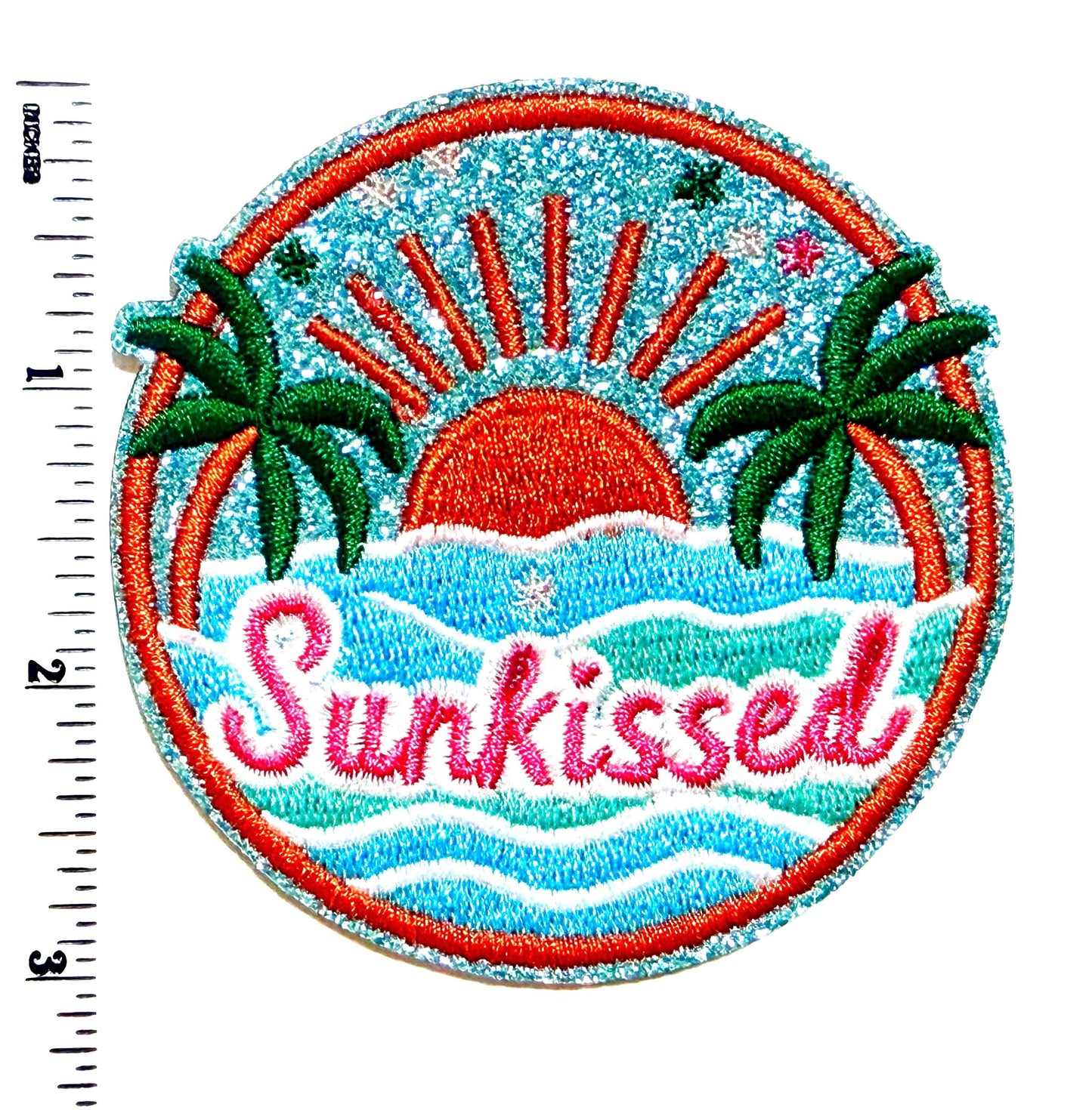 Sunkissed Glitter Patch – Embroidered Iron-On Summer Beach Design