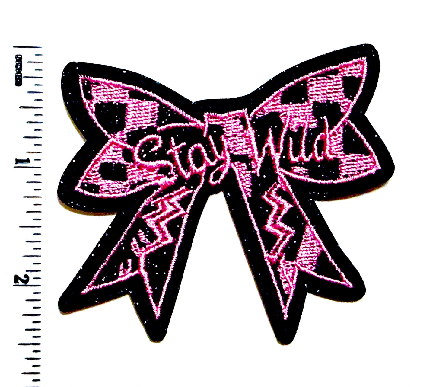 Stay Wild bow -  Embroidered Iron-On Patch with glitter 3”