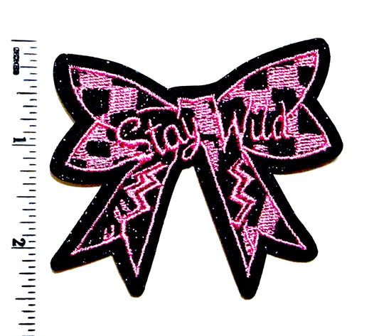 Stay Wild bow -  Embroidered Iron-On Patch with glitter 3”