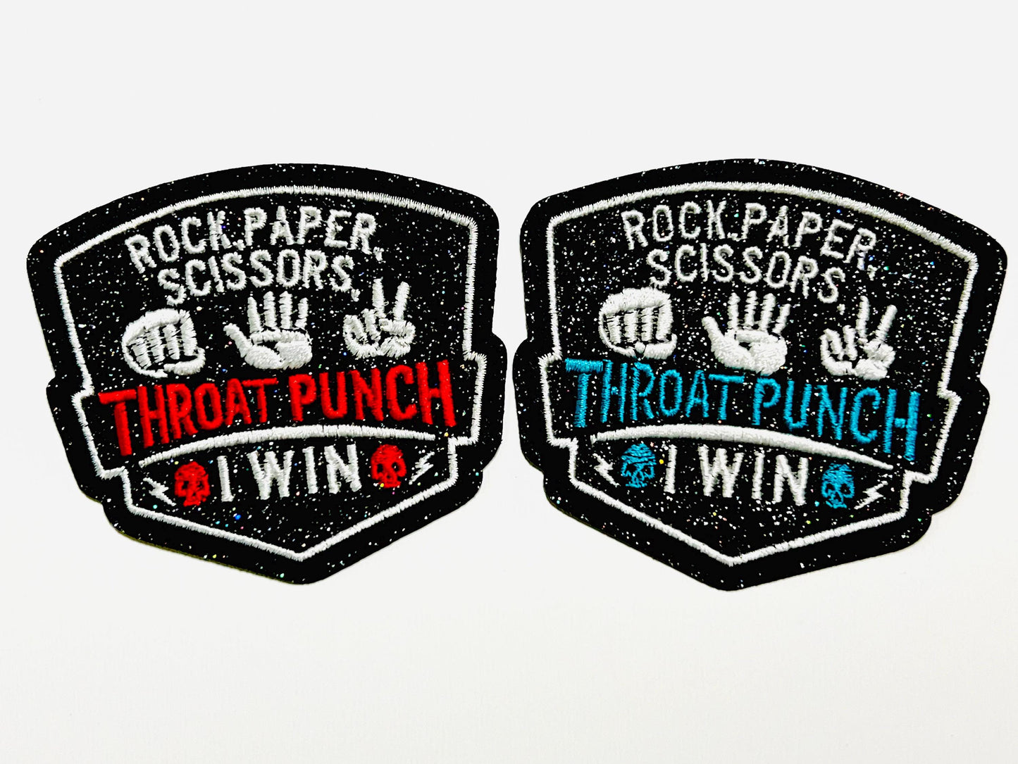 Rock, Paper, Scissors, Throat Punch, I Win patches - Embroidered DIY Iron on patch