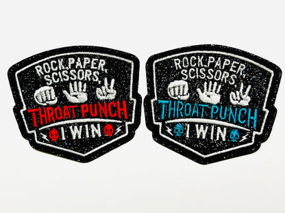 Rock, Paper, Scissors, Throat Punch, I Win patches - Embroidered DIY Iron on patch