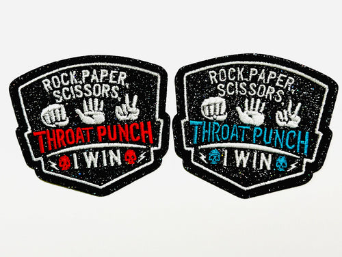Rock, Paper, Scissors, Throat Punch, I Win patches - Embroidered DIY Iron on patch