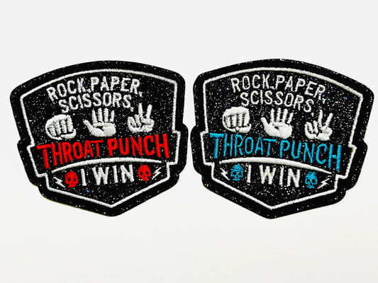 Rock, Paper, Scissors, Throat Punch, I Win patches - Embroidered DIY Iron on patch