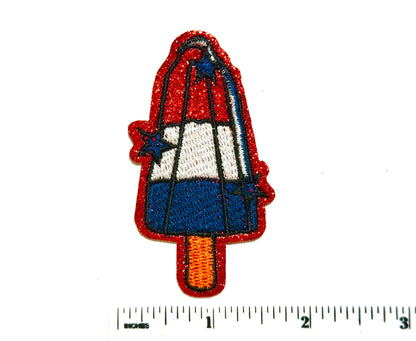 Red, White & Blue Popsicle with glitter patch- Embroidered Iron on patch 3”