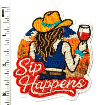 Sip happens, country girl, wine patch - Embroidered DIY Iron on patch