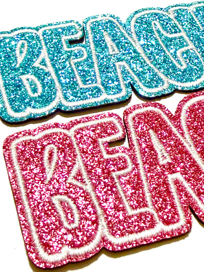 Glitter Beach patches - Embroidered Iron On Patch with silver glitter 3” (Copy)
