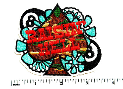Raisin’ Hell Spades with 8-ball and turquoise detail patch - Embroidered Iron on patch