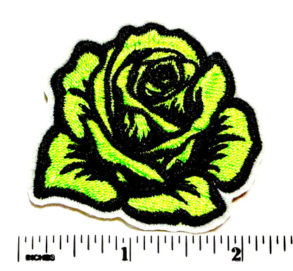 Roses neon with glitter patch - Embroidered Iron On Patch 2.25”