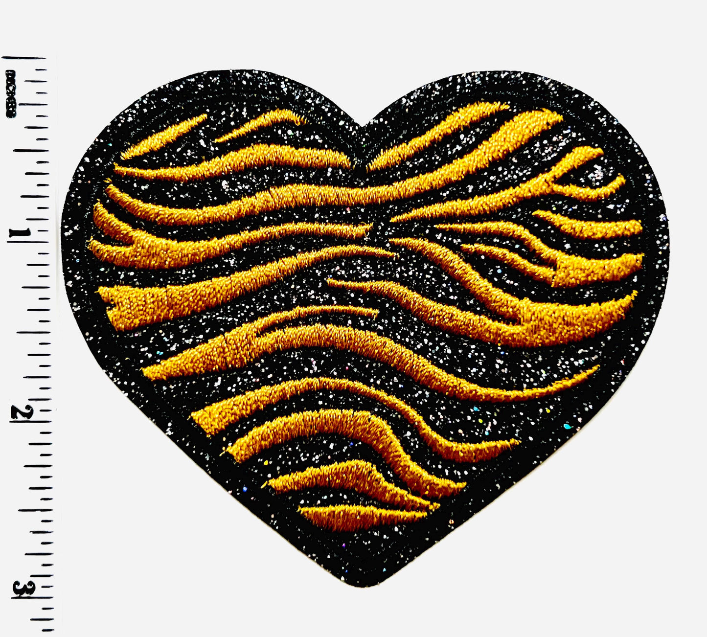 Zebra print black and gold striped Heart 3.25”