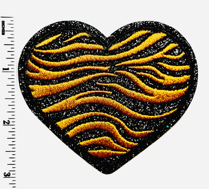Zebra print black and gold striped Heart 3.25”