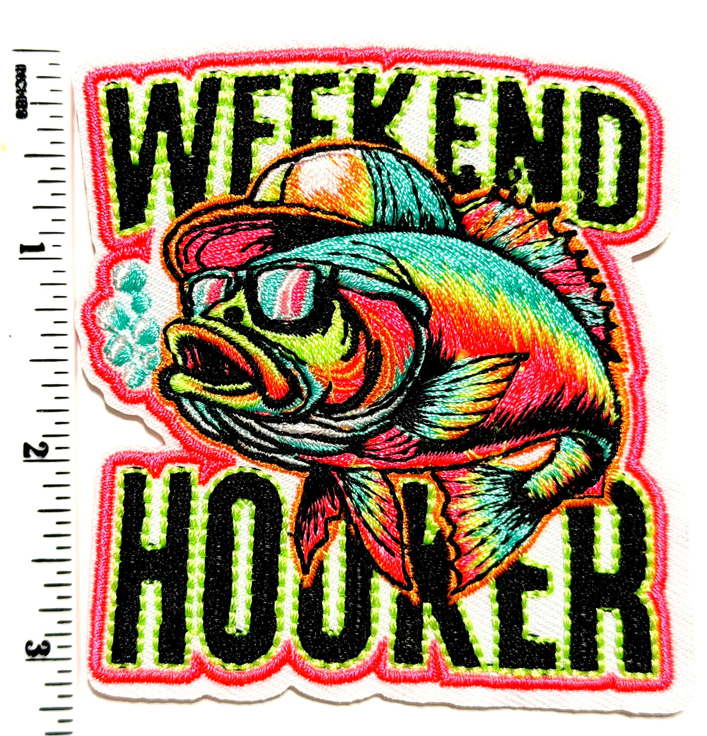 Weekend Hooker neon patch - Embroidered Neon Iron On Patch 3”
