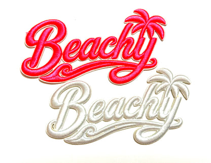 Beachy raised letters - Embroidered Iron On Patch 5”