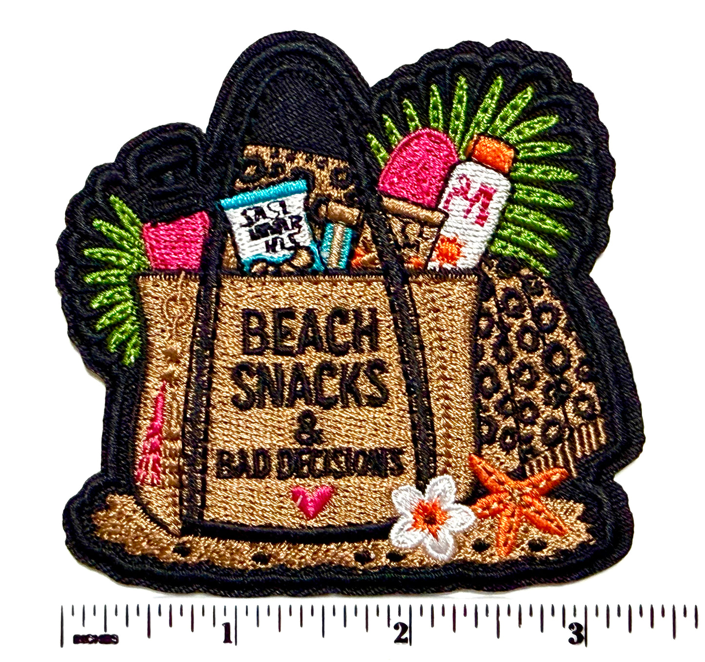 Beach Snack and Bad Decisions beach bag patch - Embroidered DIY Iron on patch 3.25”
