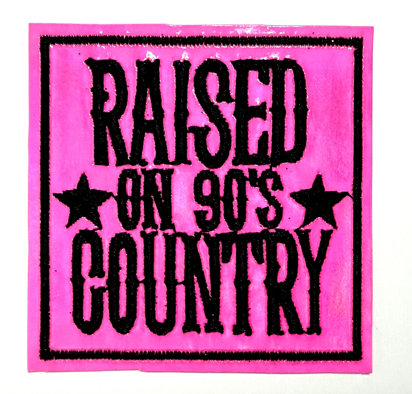 Raised on 90's Country Embroidered Patch – Faux Leather Iron-On DIY Applique