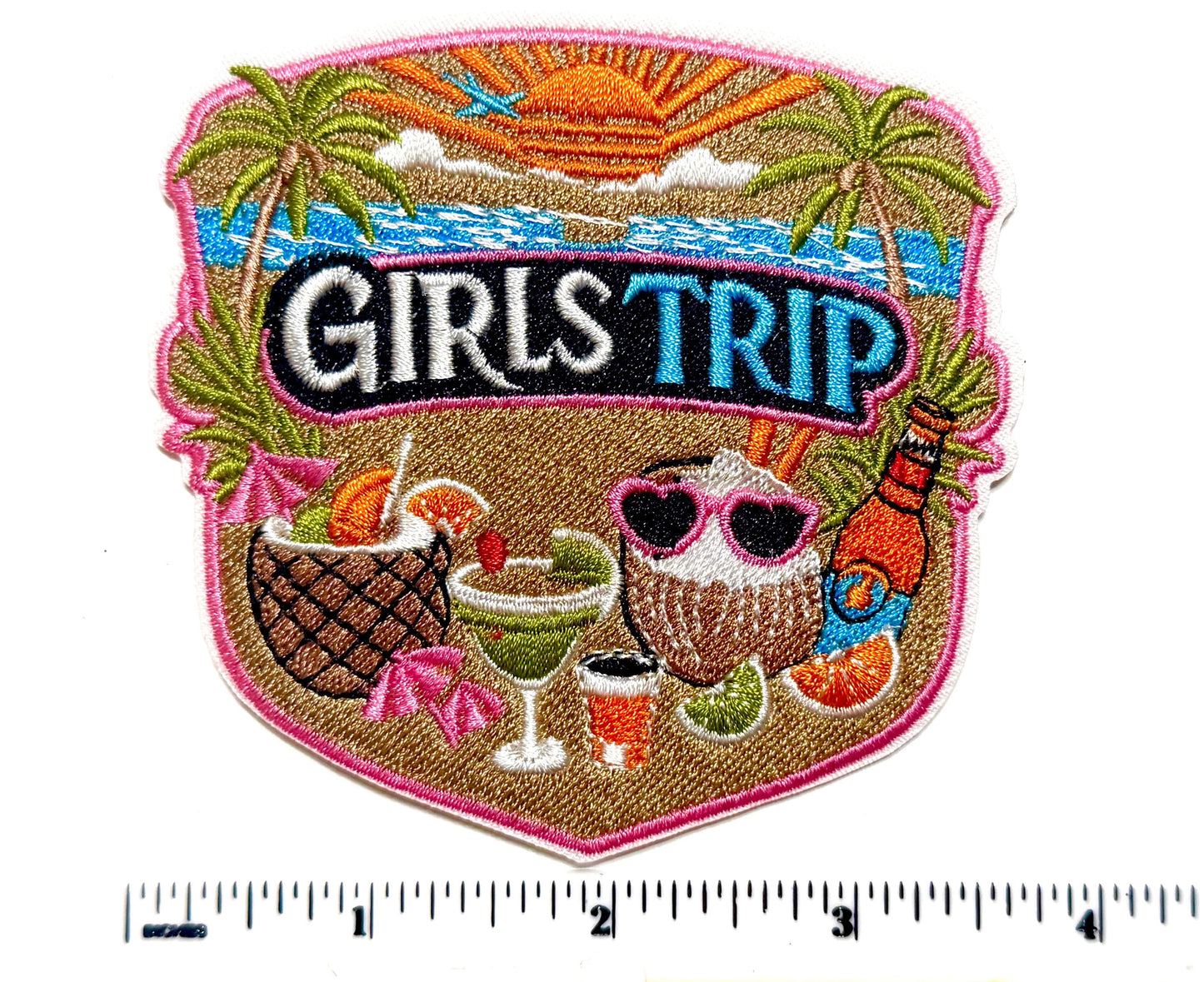 Girls Trip, Tropical Drinks - Embroidered Iron on patch 3.5”