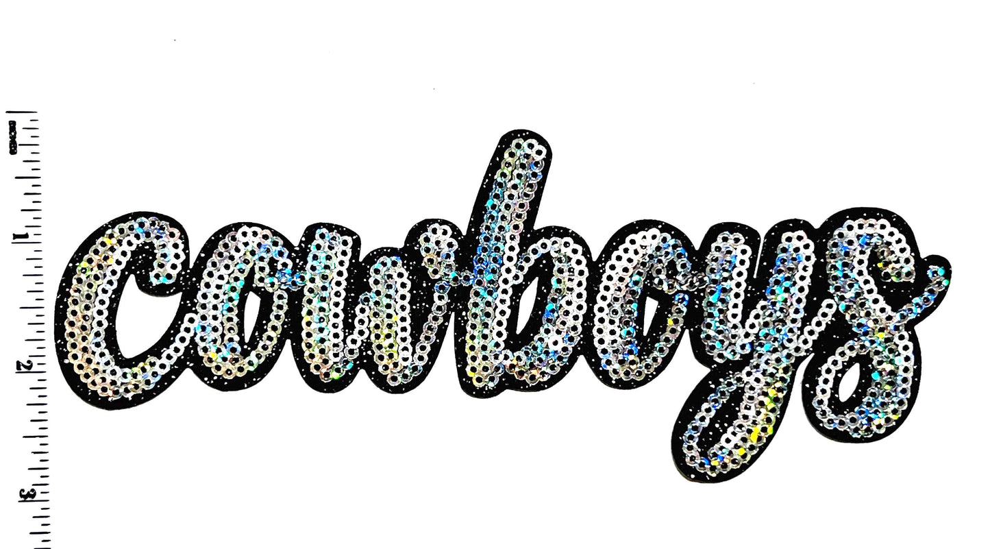 Cowboys Silver Sequins Iron On Patch - DIY Apparel (7" Wide)