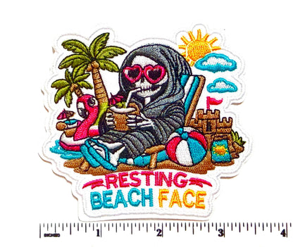 Resting Beach Face Skelly patch - Embroidered DIY Iron on patch