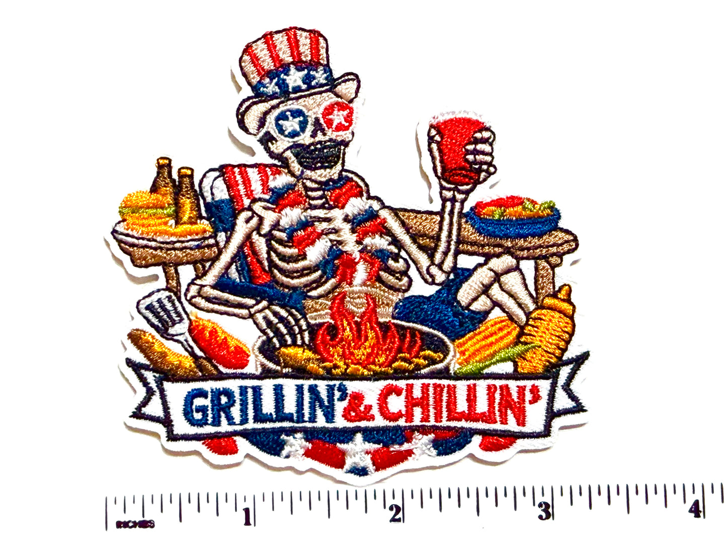 Grillin & Chillin patch - Embroidered Iron On Patch 3.25”