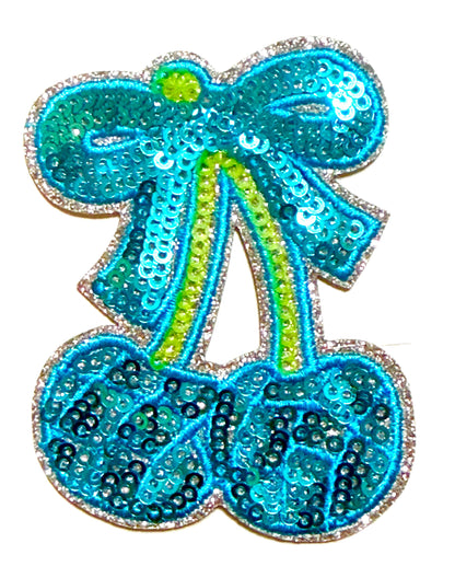 Sequin Cherries with Bows - Sequined DIY Iron on patches