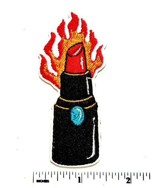 Red lipstick with flames patch- Embroidered DIY Iron on patch