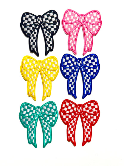 Checkered Bow patches - Embroidered Iron On Patches 3”
