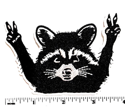 Raccoon Peace Sign patch - Embroidered Iron on patch 4"
