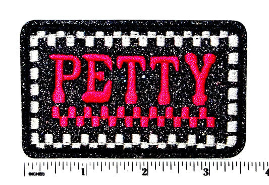 PETTY hot pink checkered patch - Embroidered Iron on patch with glitter