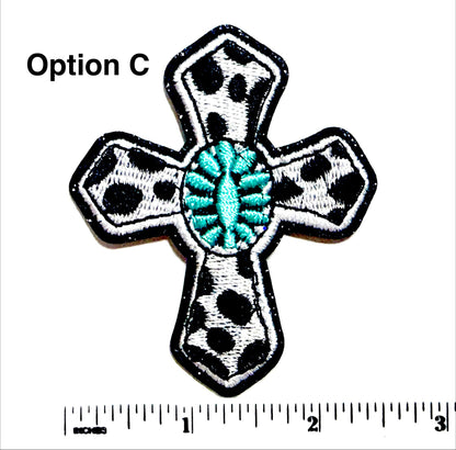 Turquoise Crosses - Embroidered Iron On Patches 3”