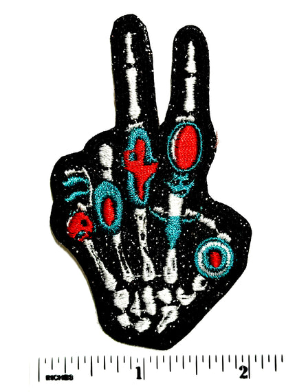 Skeleton Hand peace sign patches - Embroidered Iron on patches 3”