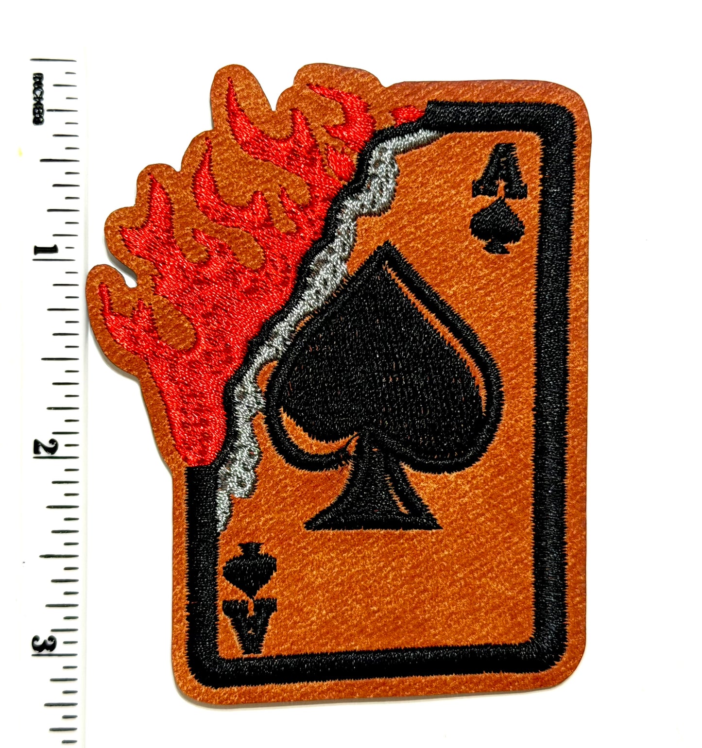 Ace of Spades on Fire patch - Embroidered Iron On Leatherette patch 3”