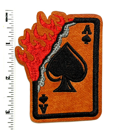 Ace of Spades on Fire patch - Embroidered Iron On Leatherette patch 3”